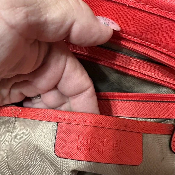 Michael Michael Kors Red Leather Tote with Black Accents - Picture 12 of 14